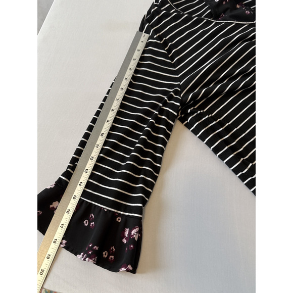 Terra & Sky Women's 2X Whimsigoth Purple Floral Stripe Lace Up Back Tunic Blouse - Picture 10 of 11